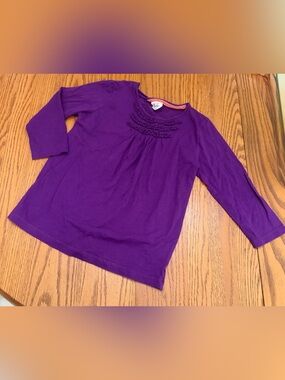 Mini Boden Purple Long-Sleeve Ruffle Yoke Top
